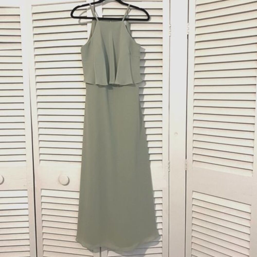 Hayley Paige Occasions size 10 Sage Green High Neck Flowy Fairy Bridesmaid Dress